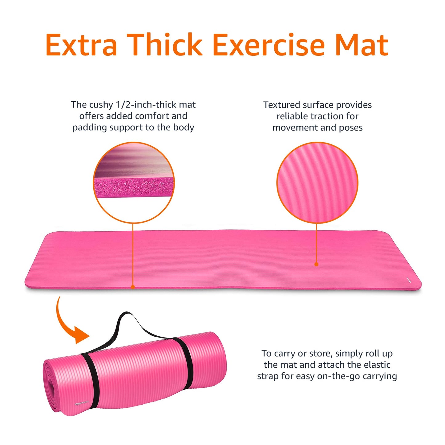Amazon Basics Extra Thick Exercise Yoga Gym Floor Mat with Carrying Strap