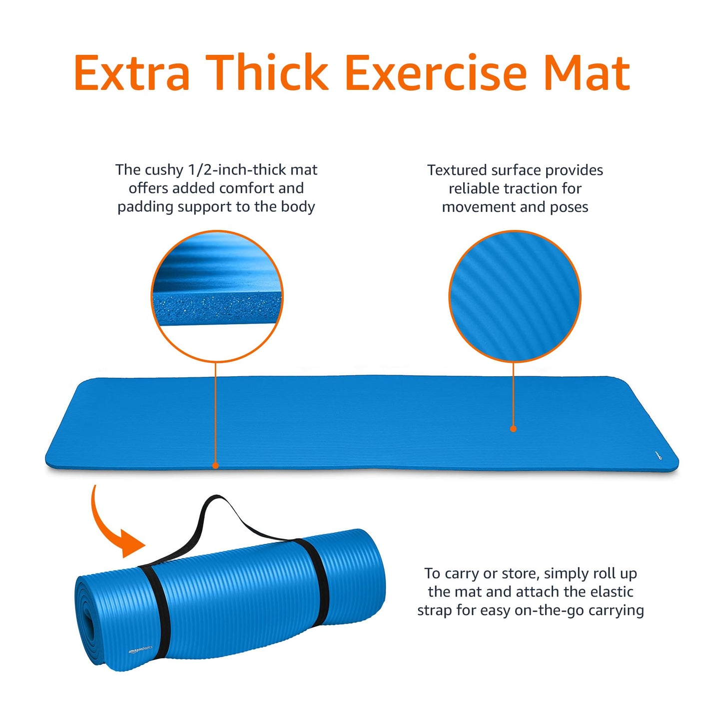 Amazon Basics Extra Thick Exercise Yoga Gym Floor Mat with Carrying Strap