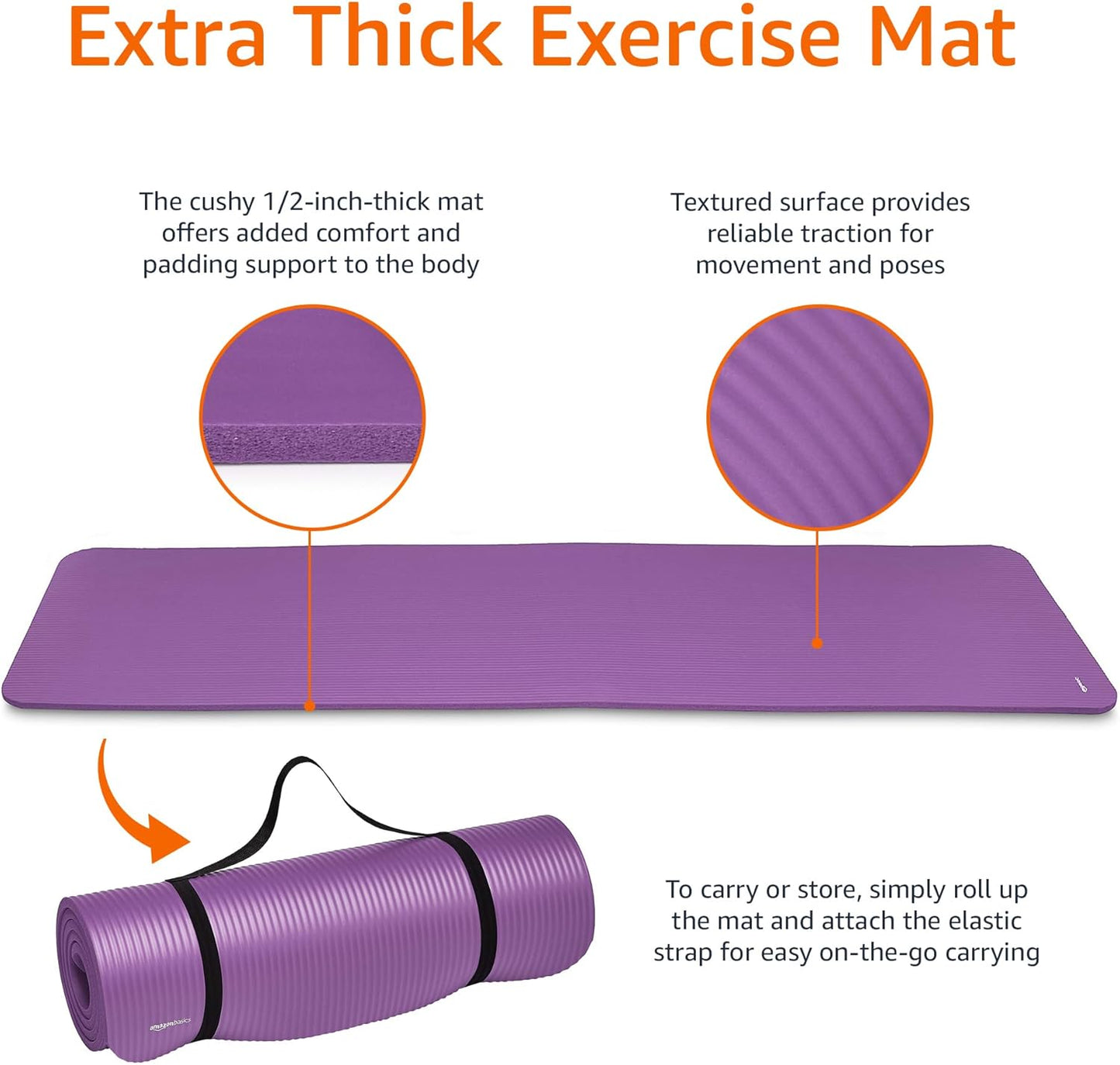 Amazon Basics Extra Thick Exercise Yoga Gym Floor Mat with Carrying Strap