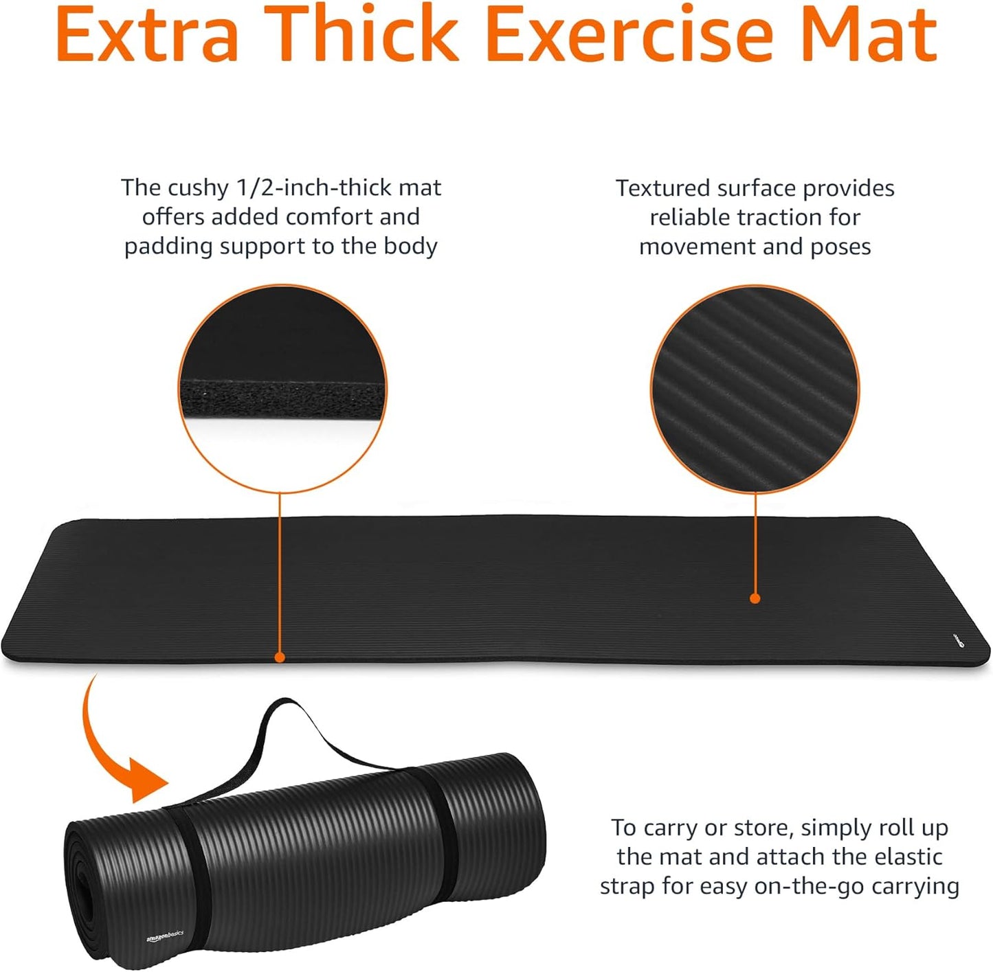 Amazon Basics Extra Thick Exercise Yoga Gym Floor Mat with Carrying Strap