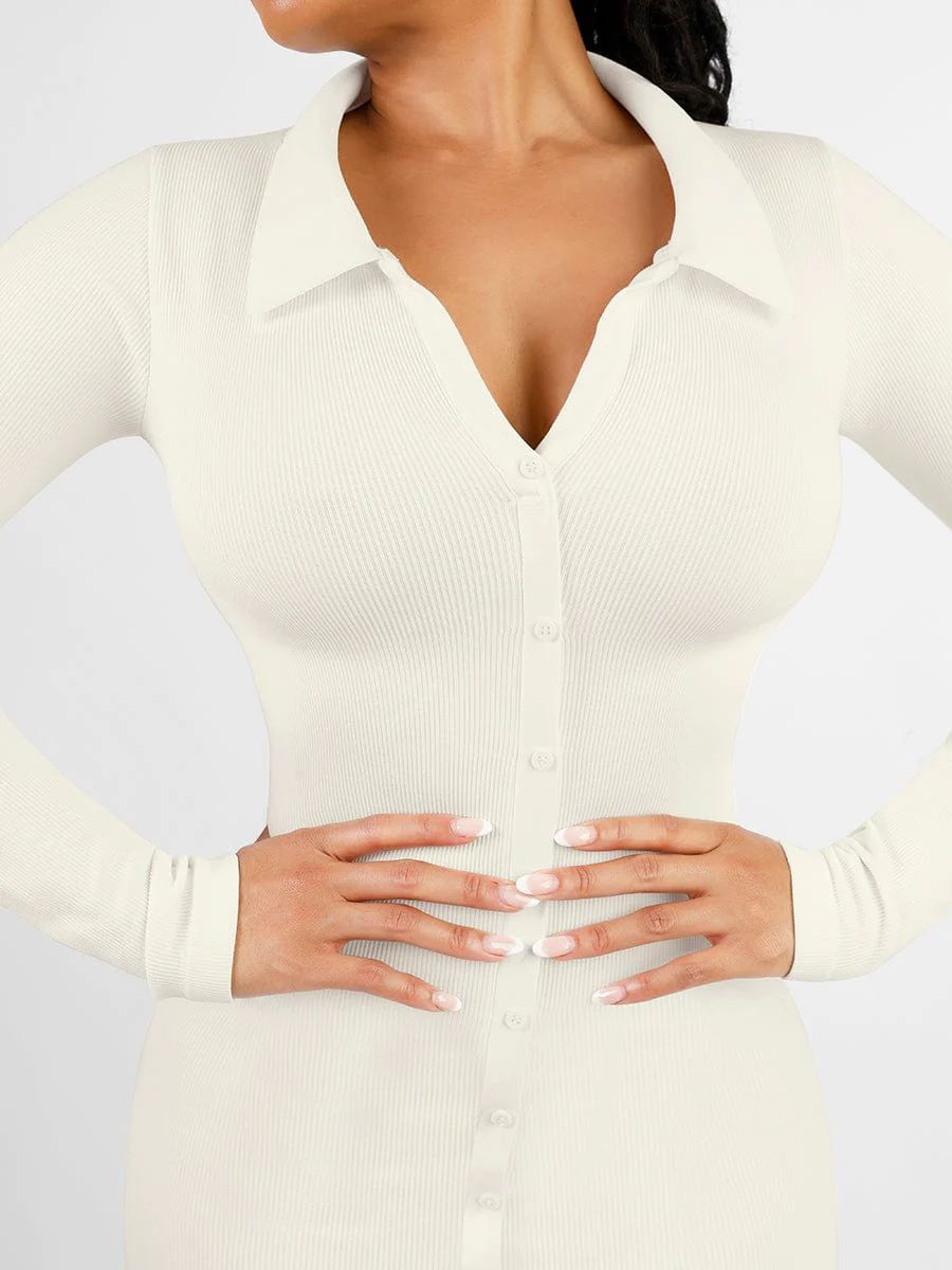 L- Eco-friendly Seamless Waist Trimming Retro Long Sleeve Shirt Dress