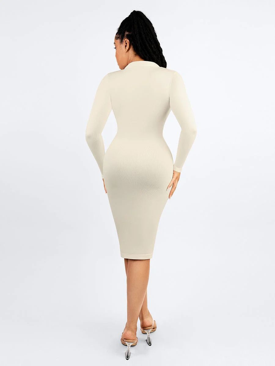 L- Eco-friendly Seamless Waist Trimming Retro Long Sleeve Shirt Dress