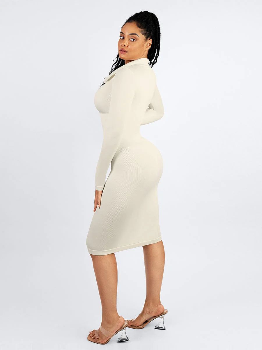 L- Eco-friendly Seamless Waist Trimming Retro Long Sleeve Shirt Dress