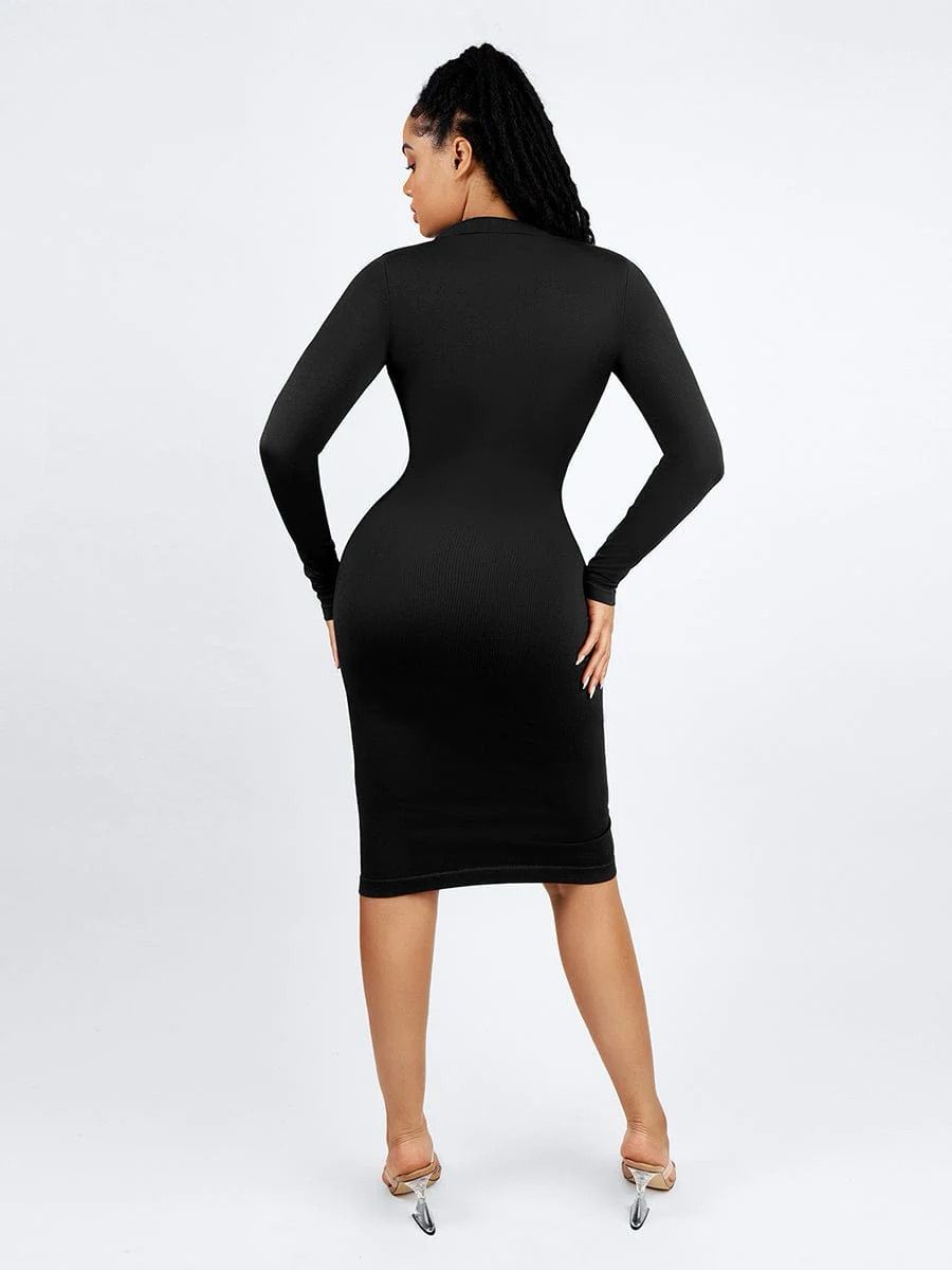 L- Eco-friendly Seamless Waist Trimming Retro Long Sleeve Shirt Dress